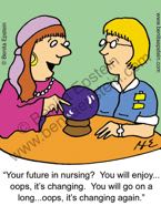funny presentation powerpoint  newsletter nurse nursing woman female health healthy doctors office checkup illness sick ill sick disease medical medicine cartoon future ballgazer fortuneteller crystal ball 1639